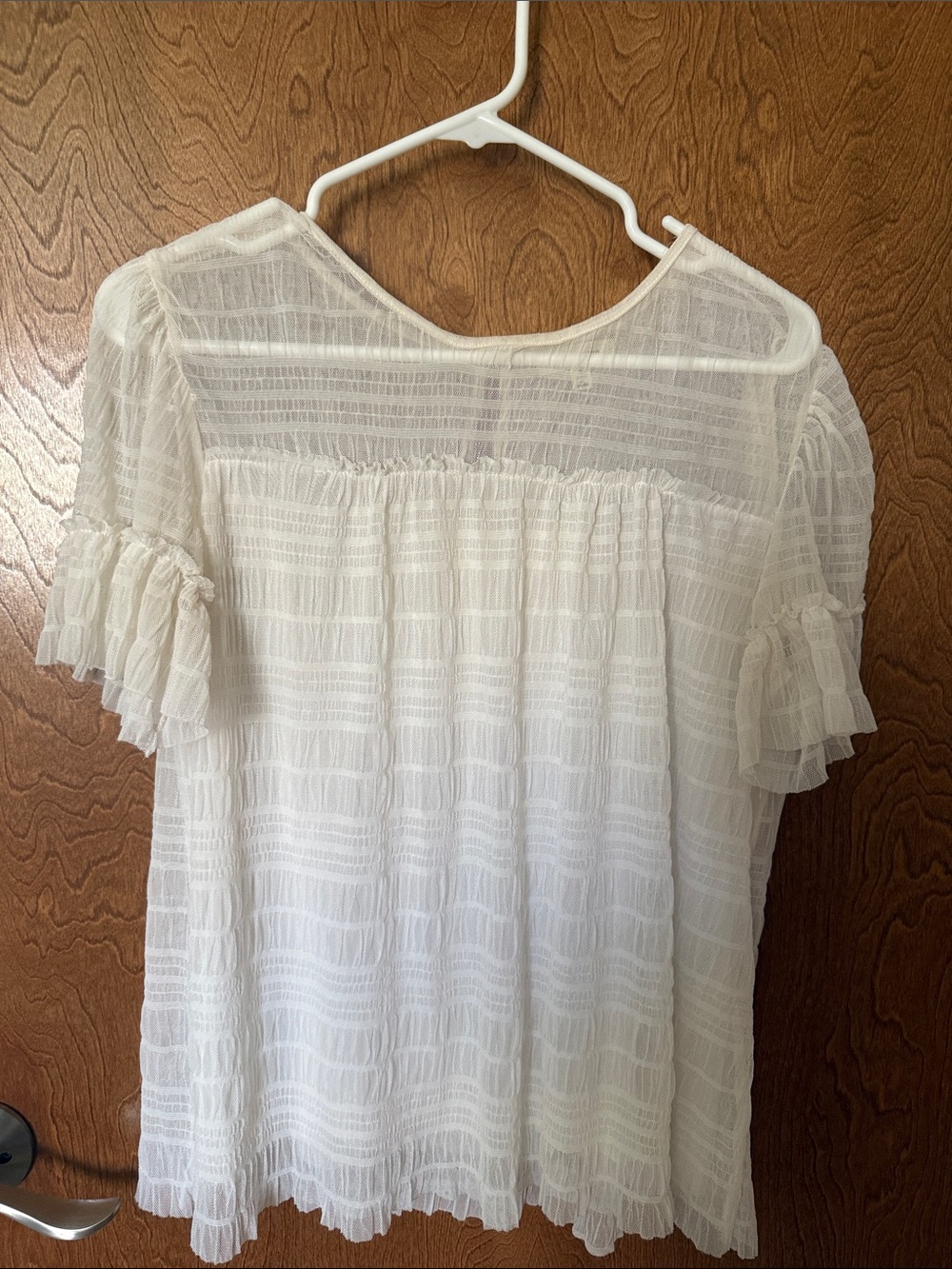 Max Studio White Ruffle Sleeve Smocked Yoke Blouse
